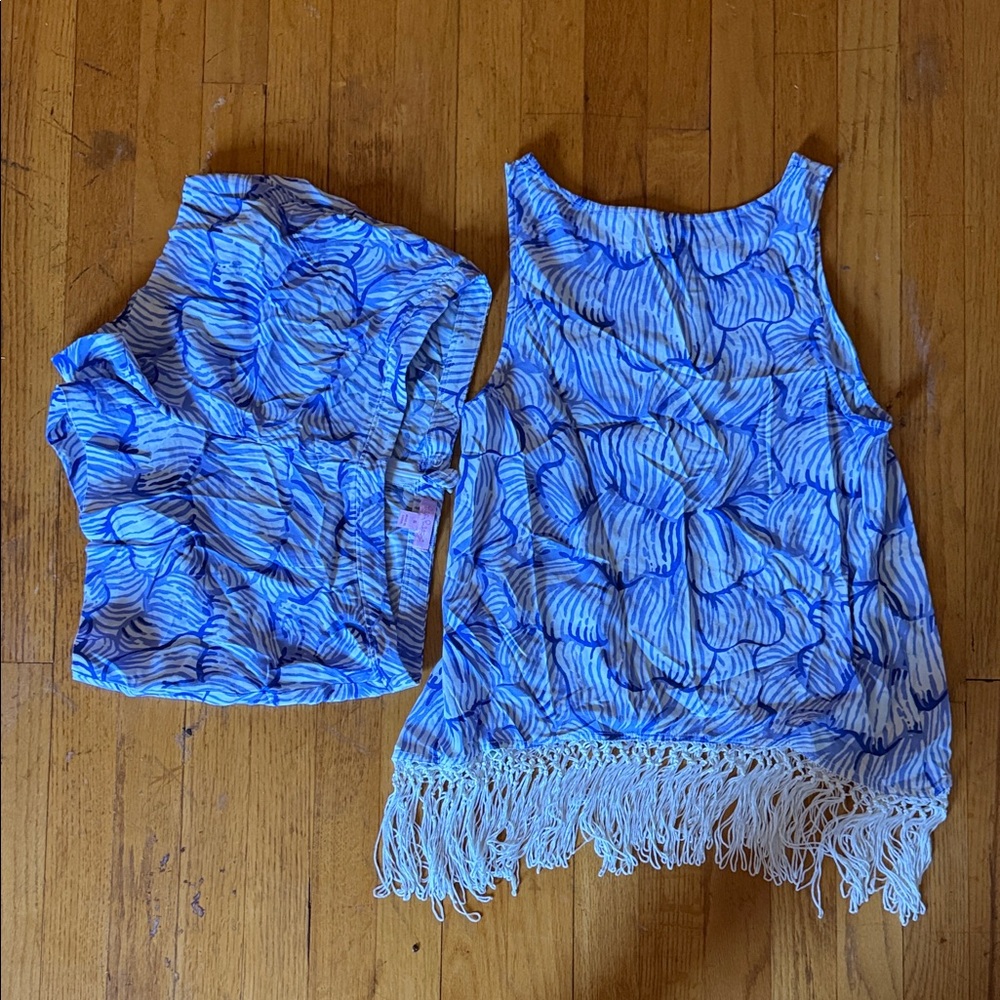 Lilly Pulitzer Blue and White Fringe Tank Top